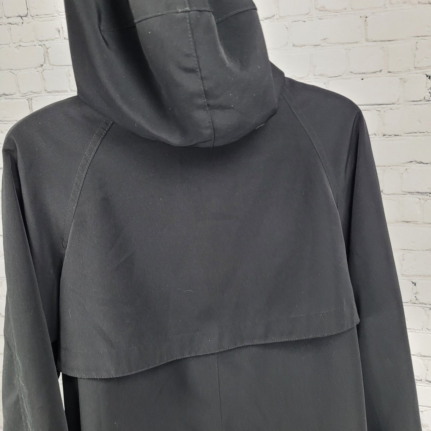 Gallery Black Buttoned Hooded Lightweight Trench Coat Size 4P