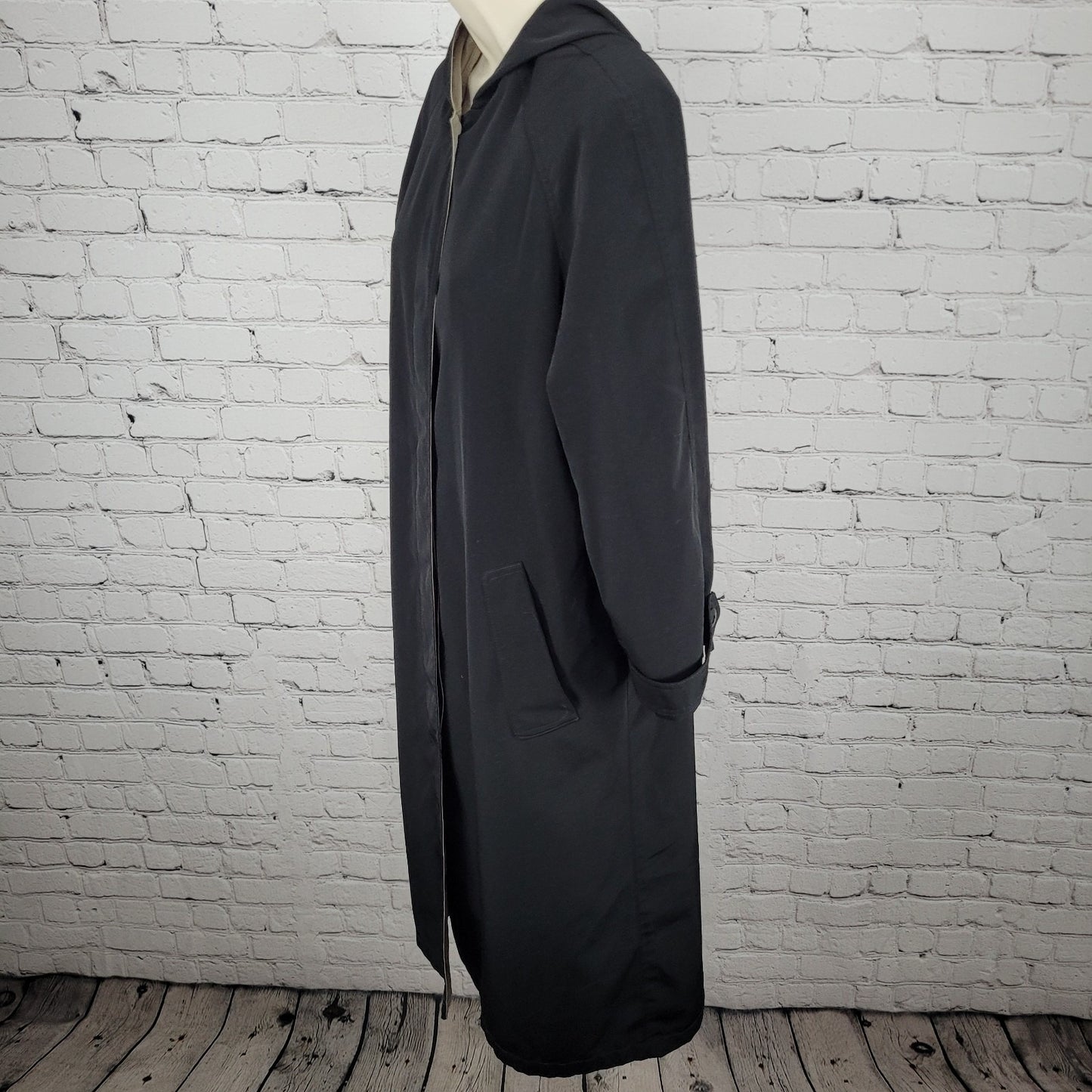 Gallery Black Buttoned Hooded Lightweight Trench Coat Size 4P