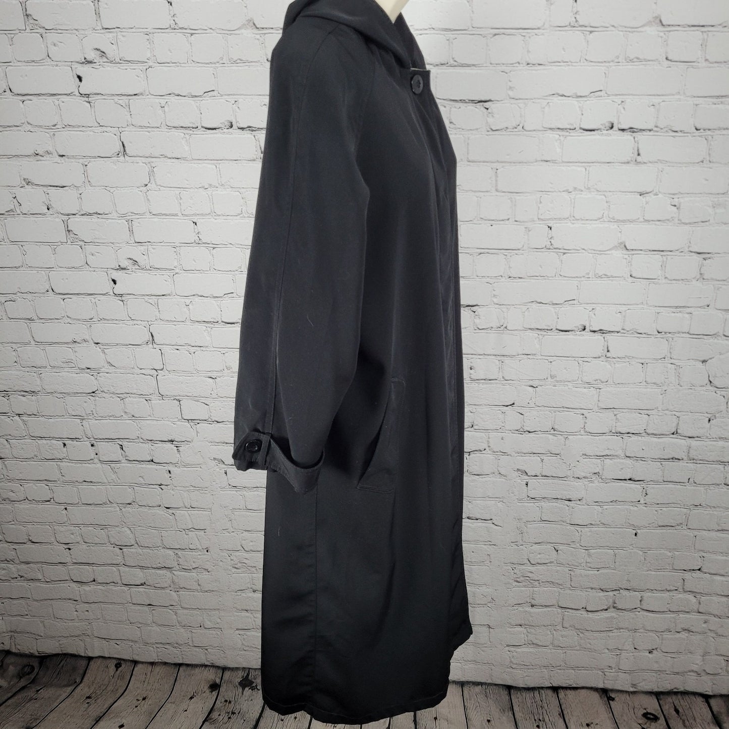 Gallery Black Buttoned Hooded Lightweight Trench Coat Size 4P
