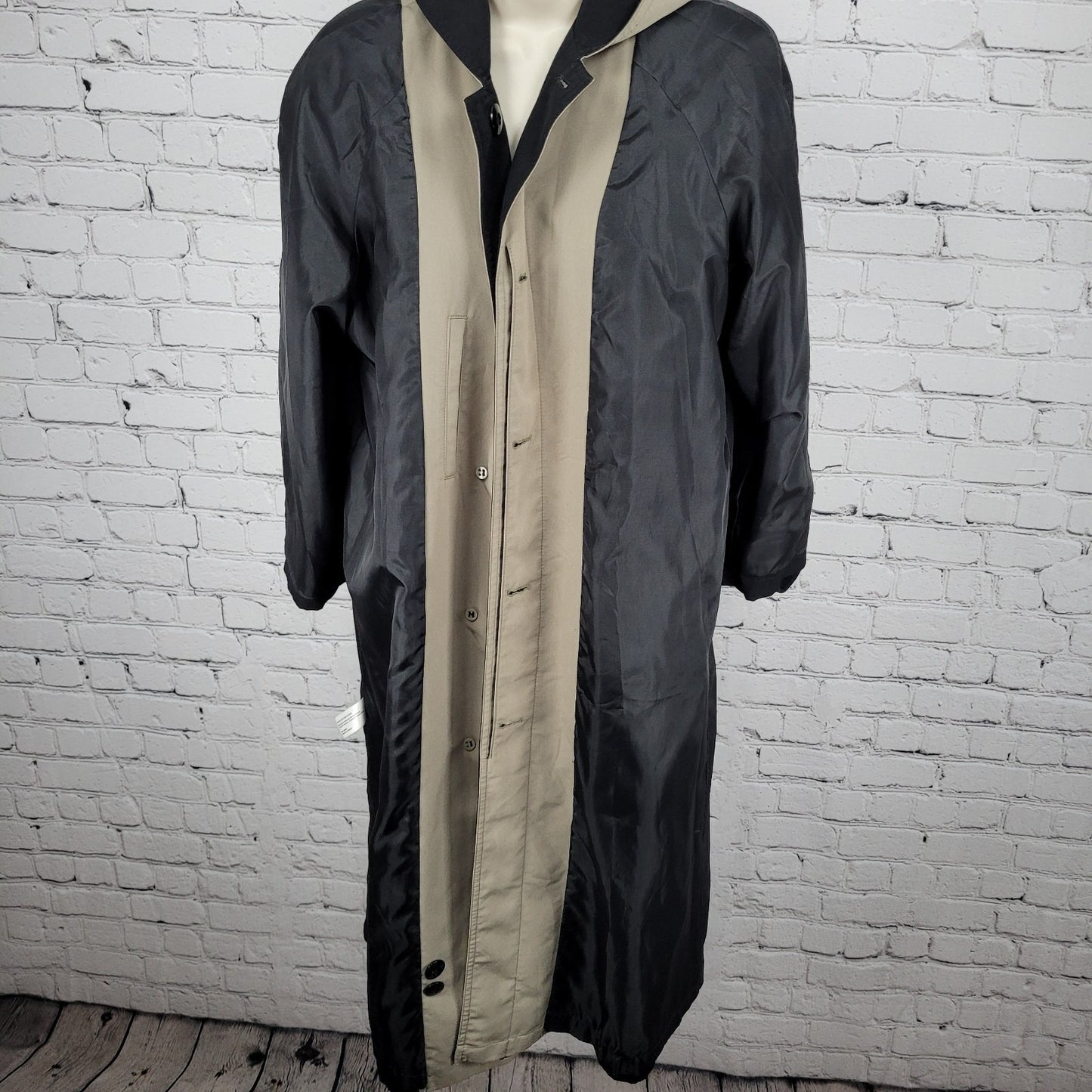 Gallery Black Buttoned Hooded Lightweight Trench Coat Size 4P