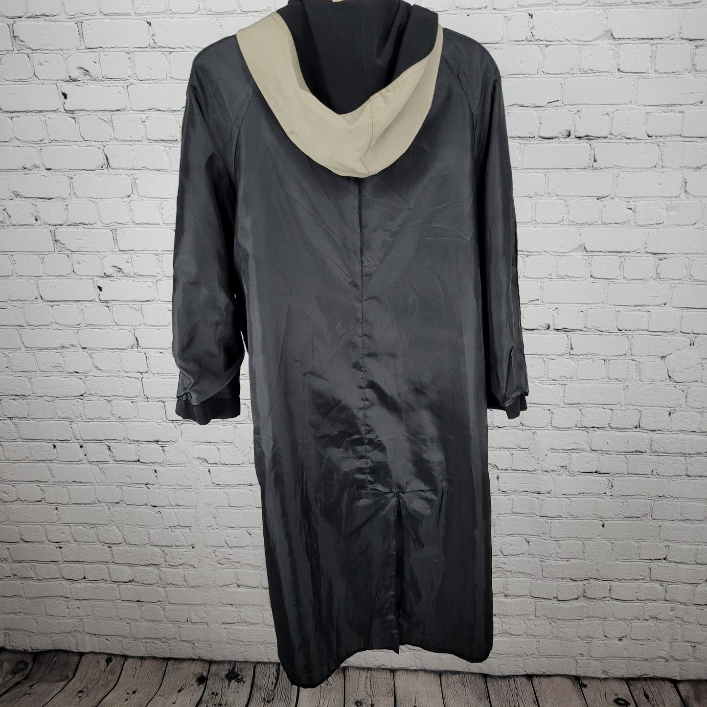 Gallery Black Buttoned Hooded Lightweight Trench Coat Size 4P