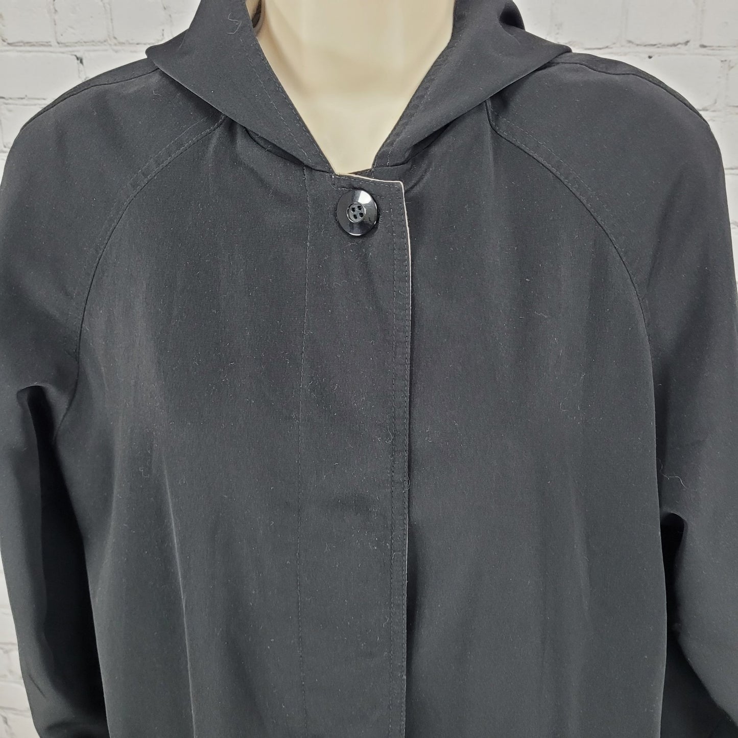 Gallery Black Buttoned Hooded Lightweight Trench Coat Size 4P