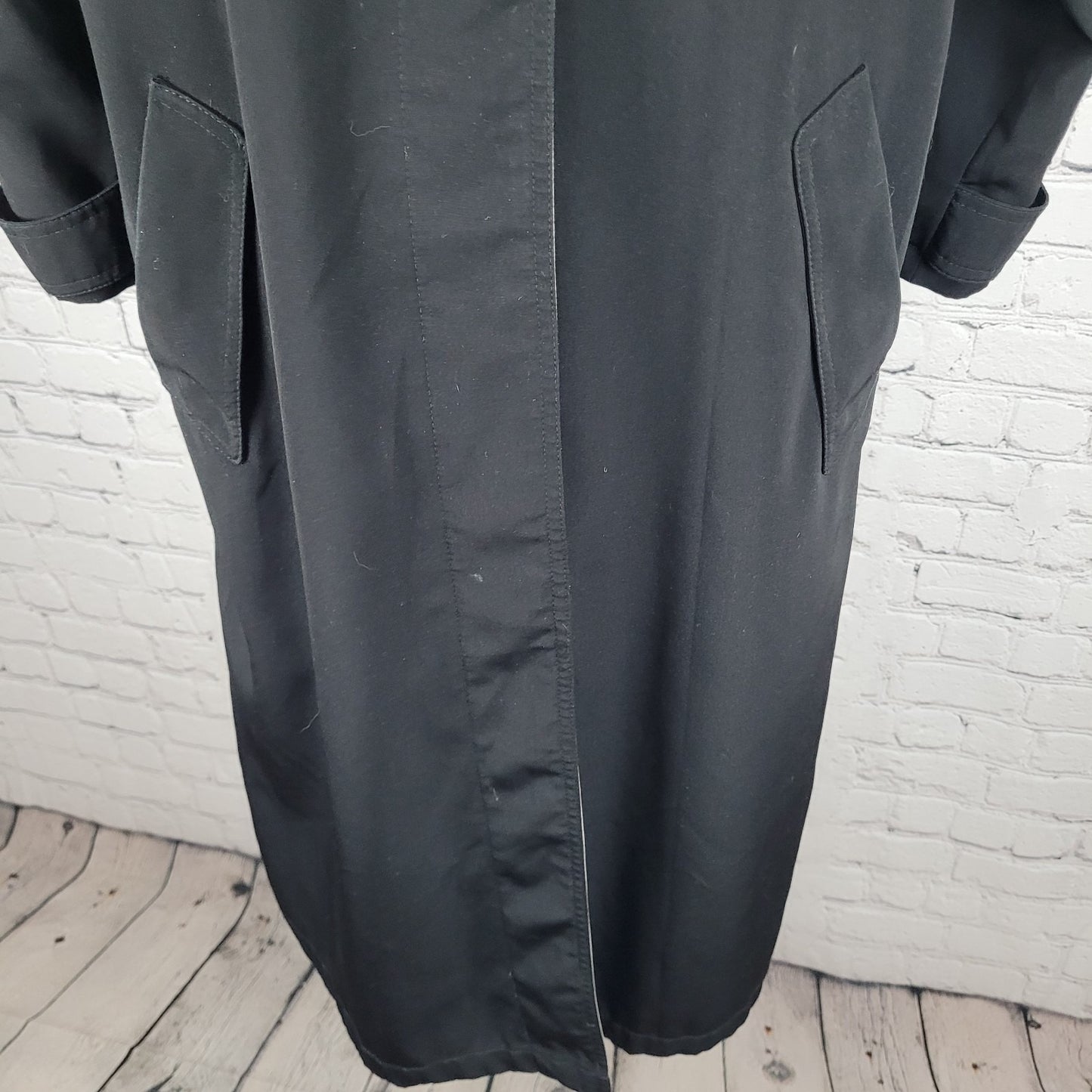 Gallery Black Buttoned Hooded Lightweight Trench Coat Size 4P