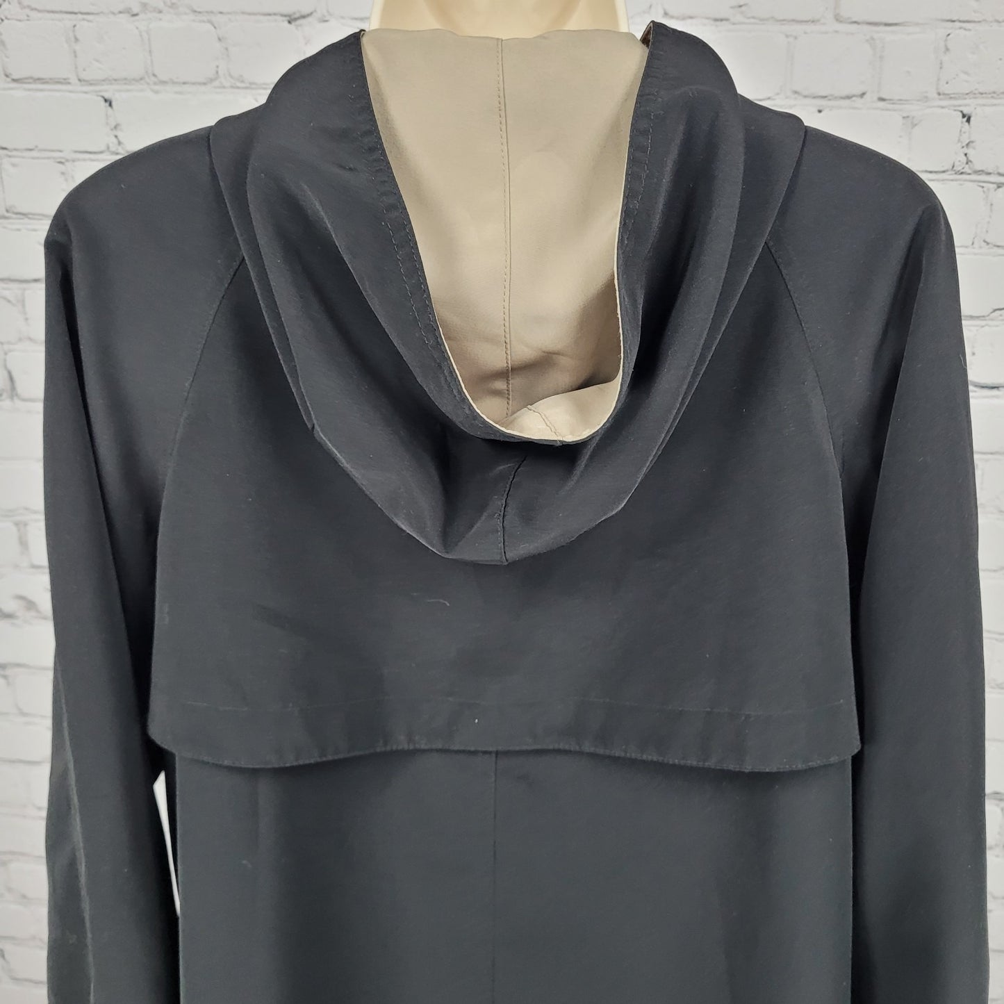 Gallery Black Buttoned Hooded Lightweight Trench Coat Size 4P