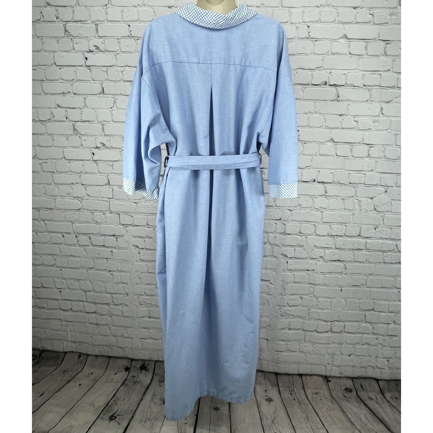 VTG Barbizon Blue Check Trim Lightweight Belted Pleated Robe Size Large L