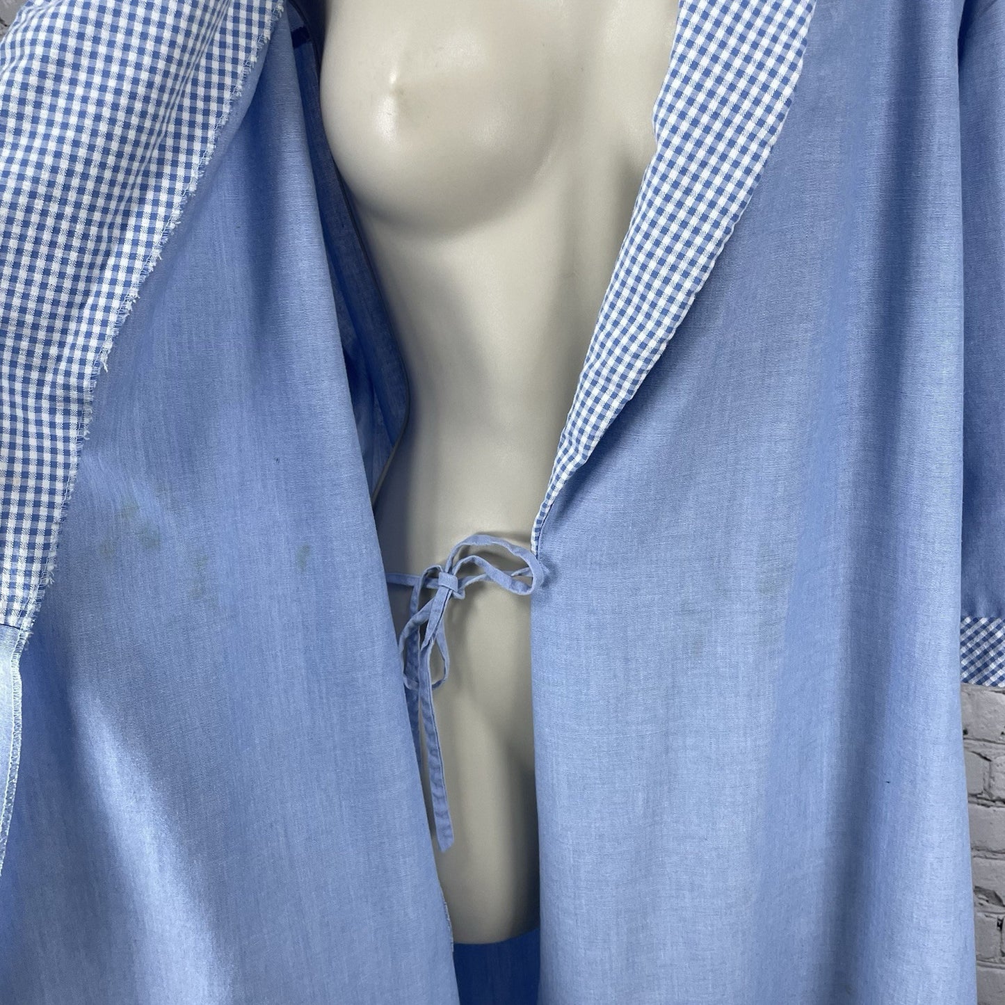 VTG Barbizon Blue Check Trim Lightweight Belted Pleated Robe Size Large L