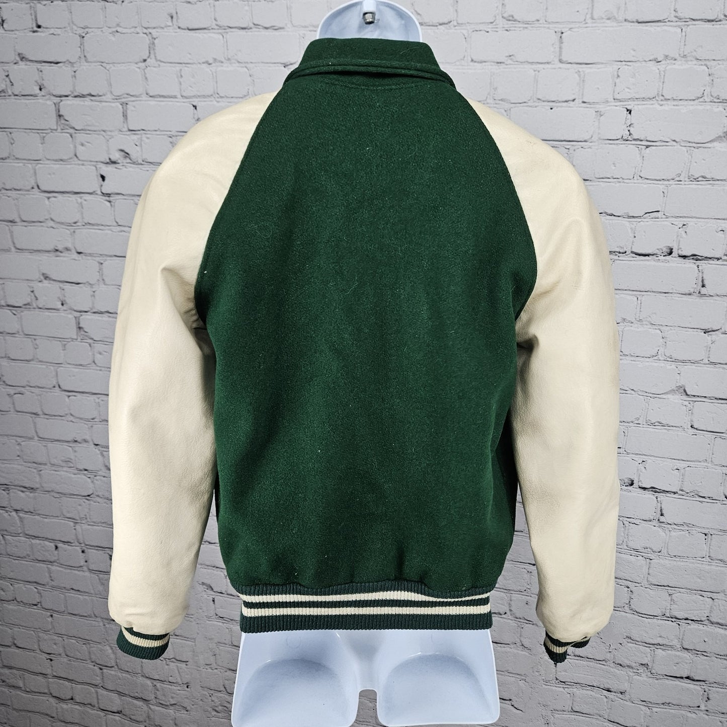 VTG Howe Green Wool Blend Varsity Letterman School Snap Point Collar Jacket 34