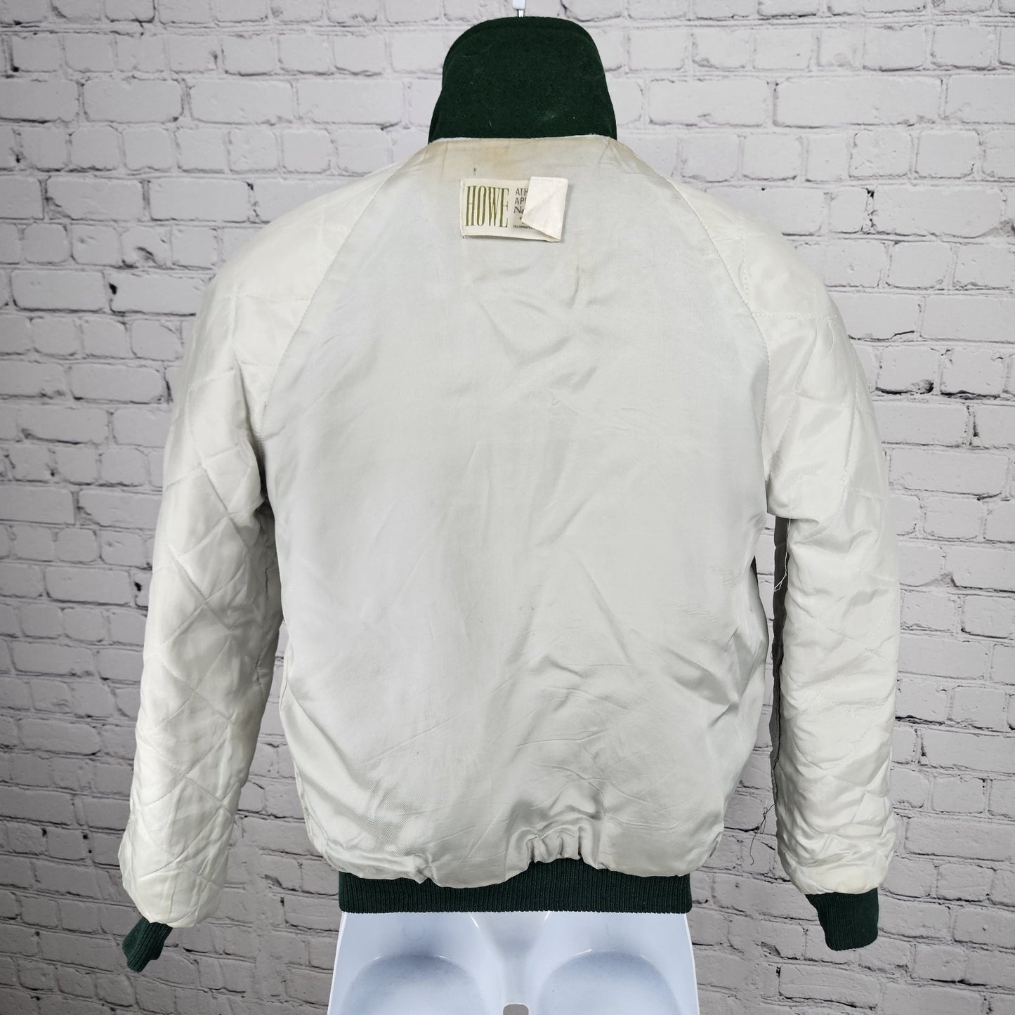 VTG Howe Green Wool Blend Varsity Letterman School Snap Point Collar Jacket 34