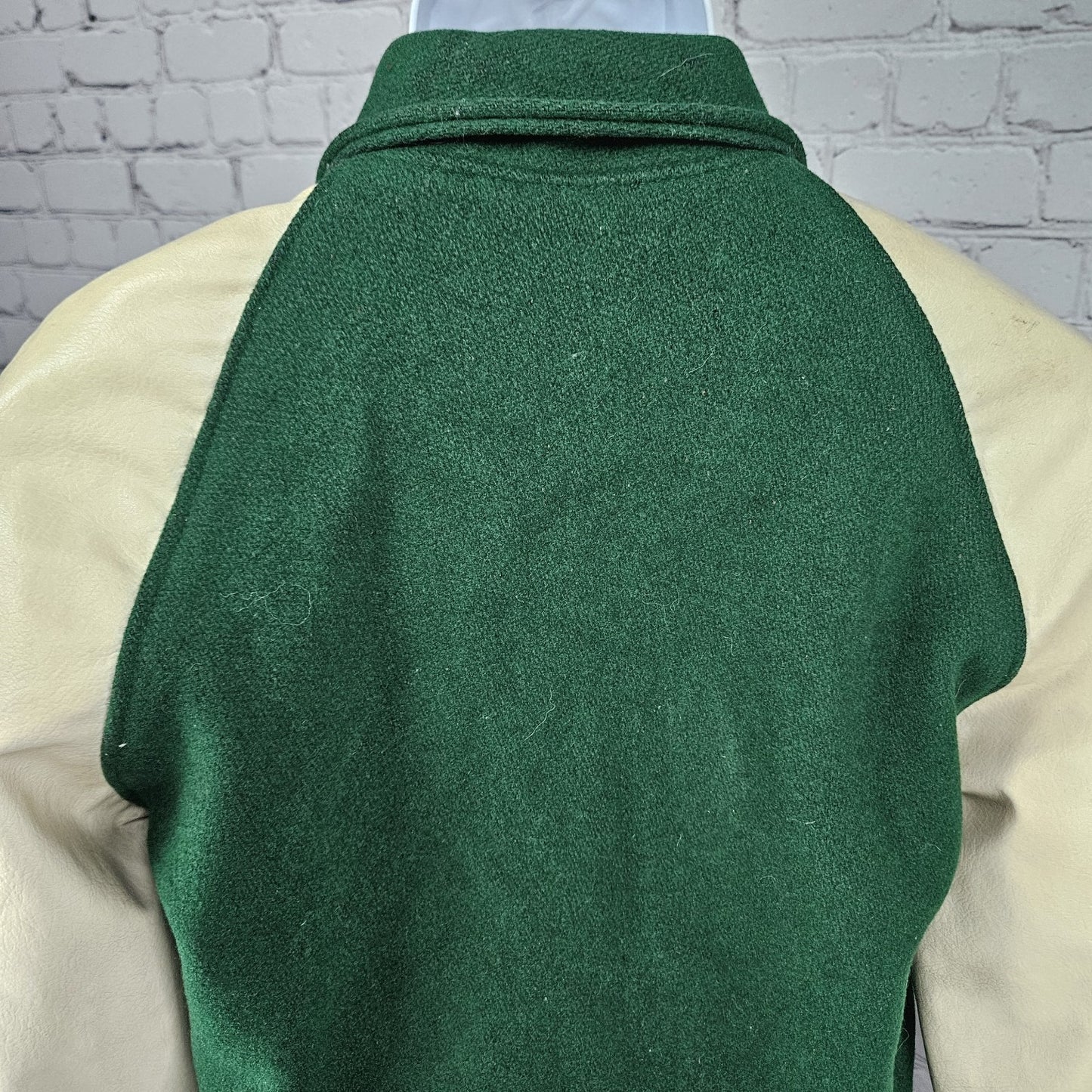 VTG Howe Green Wool Blend Varsity Letterman School Snap Point Collar Jacket 34
