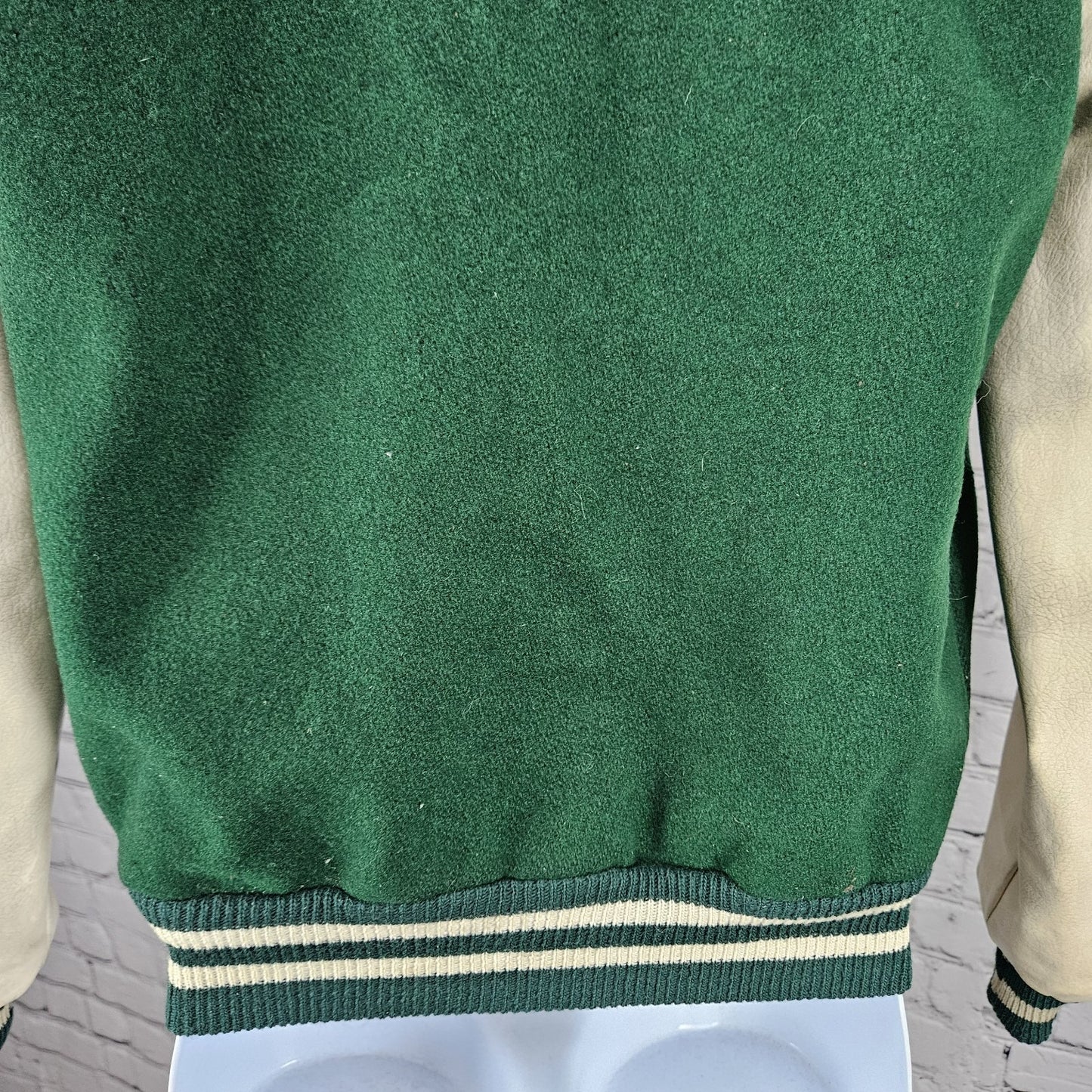 VTG Howe Green Wool Blend Varsity Letterman School Snap Point Collar Jacket 34
