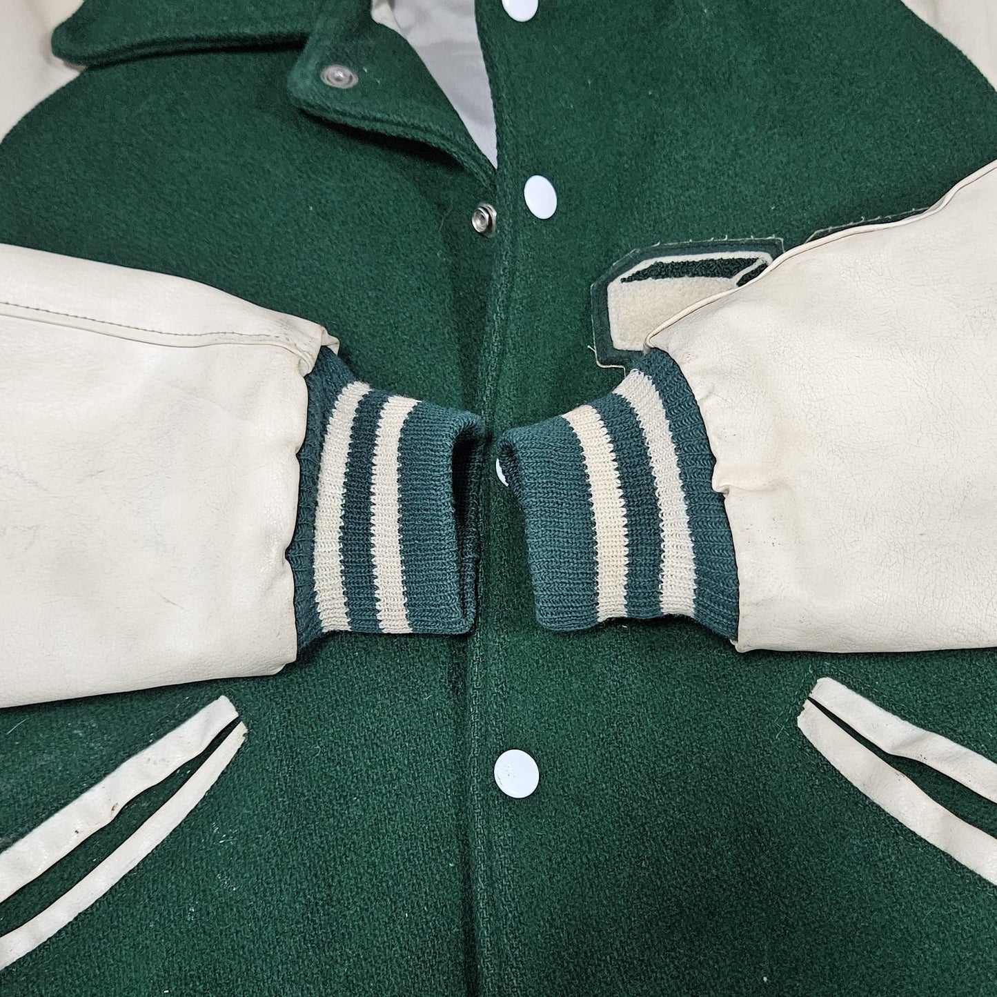VTG Howe Green Wool Blend Varsity Letterman School Snap Point Collar Jacket 34