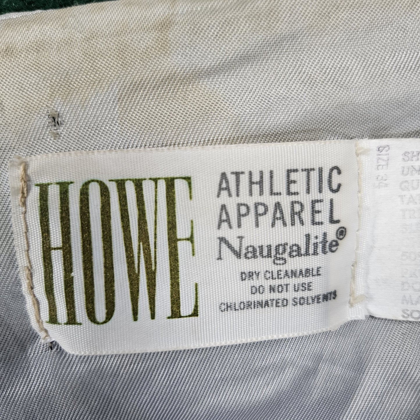 VTG Howe Green Wool Blend Varsity Letterman School Snap Point Collar Jacket 34