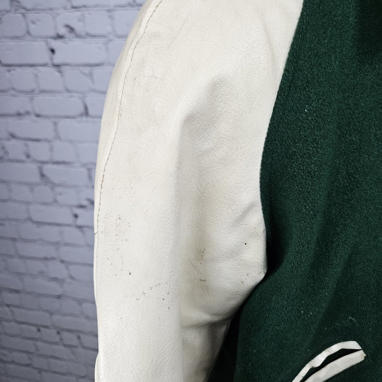 VTG Howe Green Wool Blend Varsity Letterman School Snap Point Collar Jacket 34