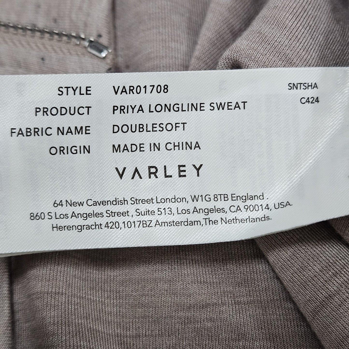 Varley Taupe Doublesoft Priya Longline Sweat  Pullover Sweatshirt Small S