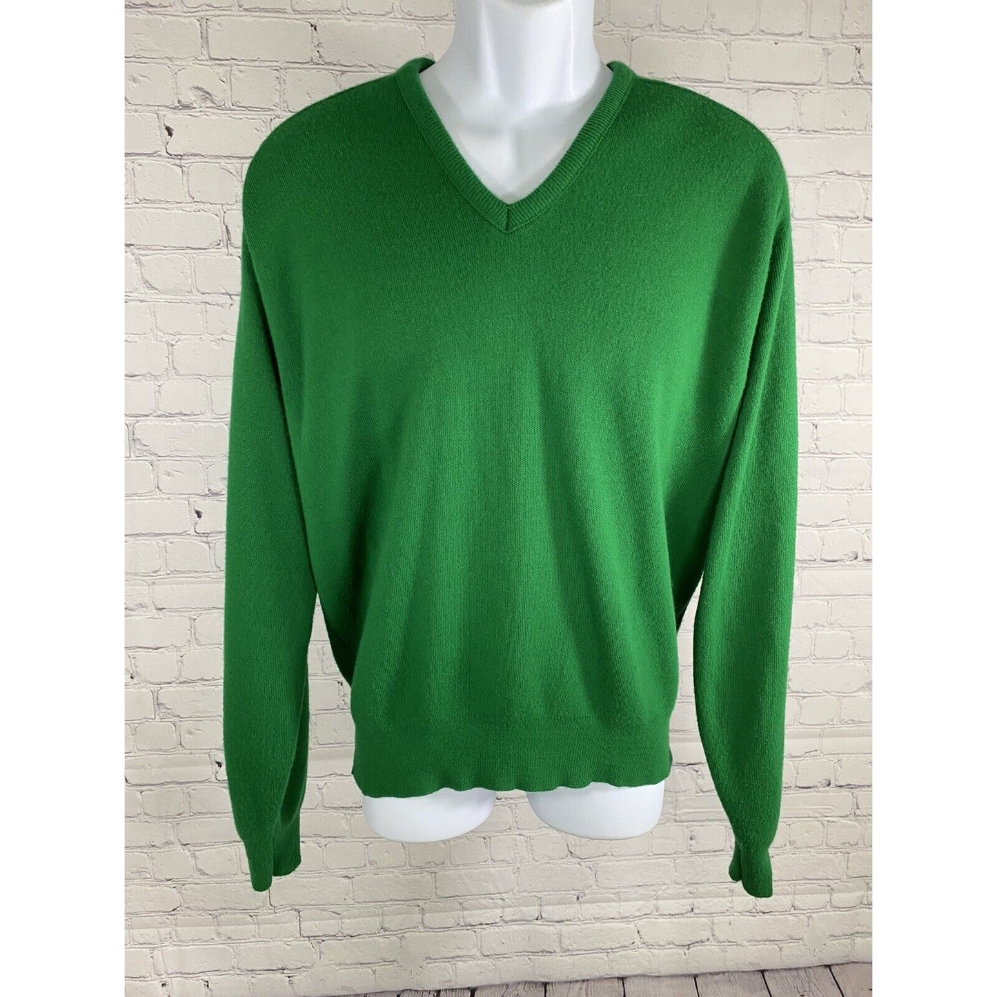 VTG Antigua Of Scottsdale Green V Neck Pullover Long Sleeve Knit Sweater Mens XL