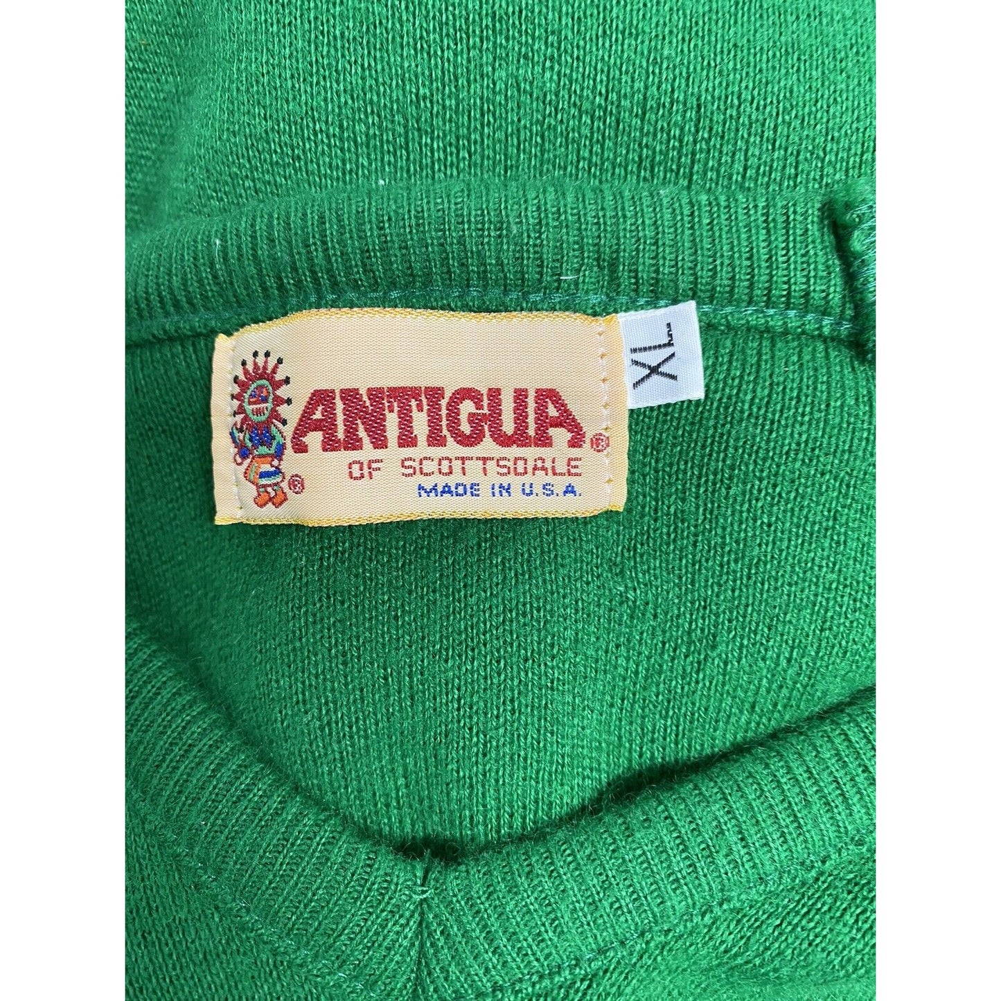 VTG Antigua Of Scottsdale Green V Neck Pullover Long Sleeve Knit Sweater Mens XL