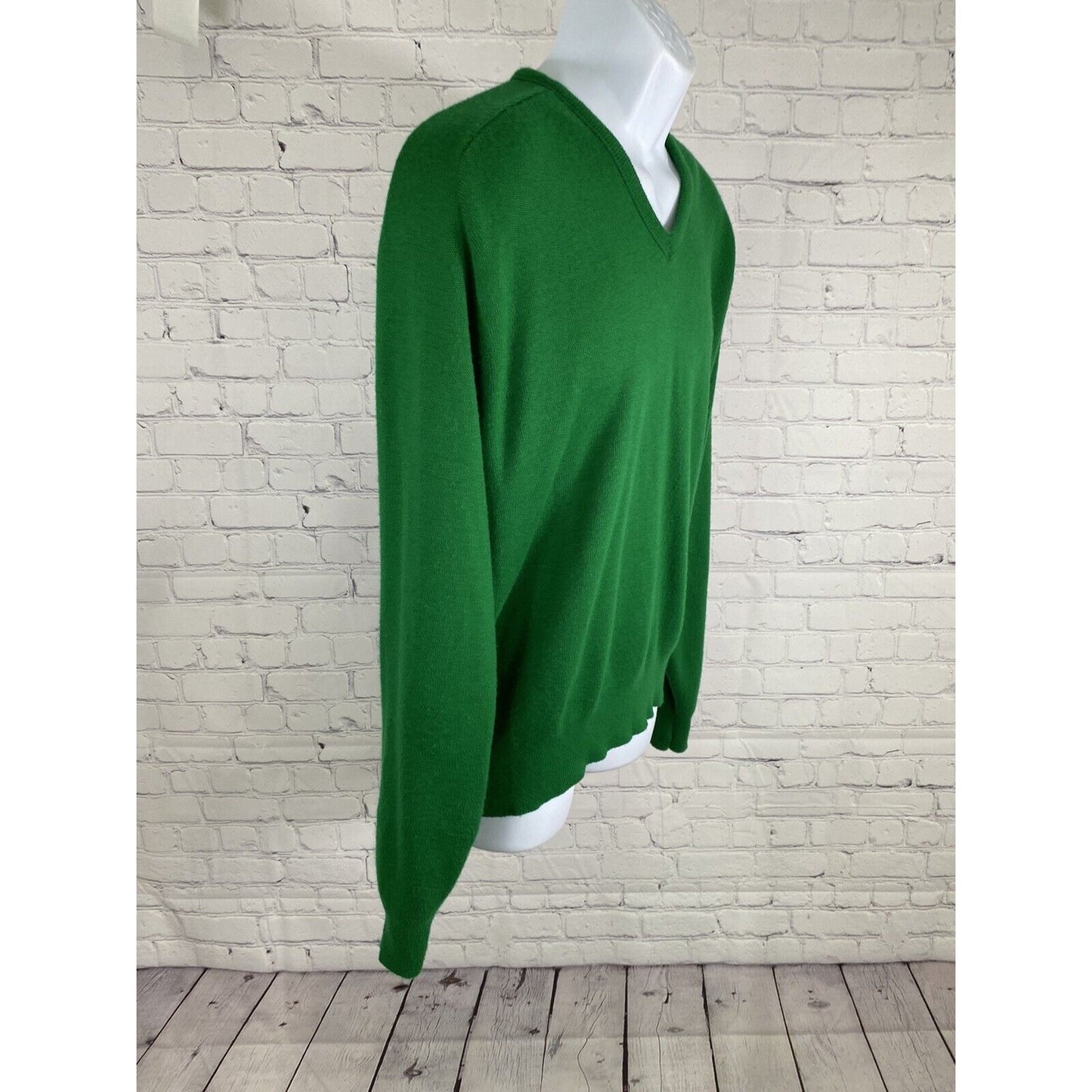 VTG Antigua Of Scottsdale Green V Neck Pullover Long Sleeve Knit Sweater Mens XL