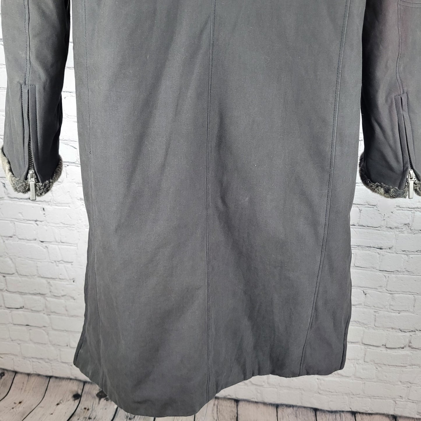 Metropolis Resort Grey Brown Faux Fur Hooded Full Zip Insulated Coat Size 10