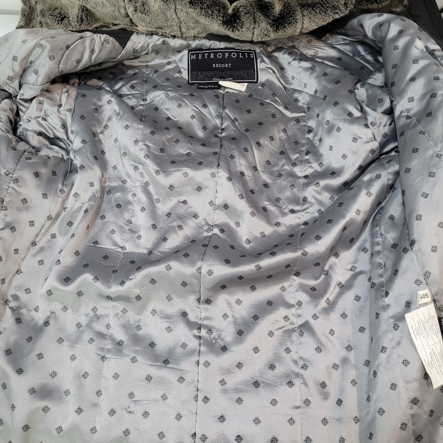 Metropolis Resort Grey Brown Faux Fur Hooded Full Zip Insulated Coat Size 10