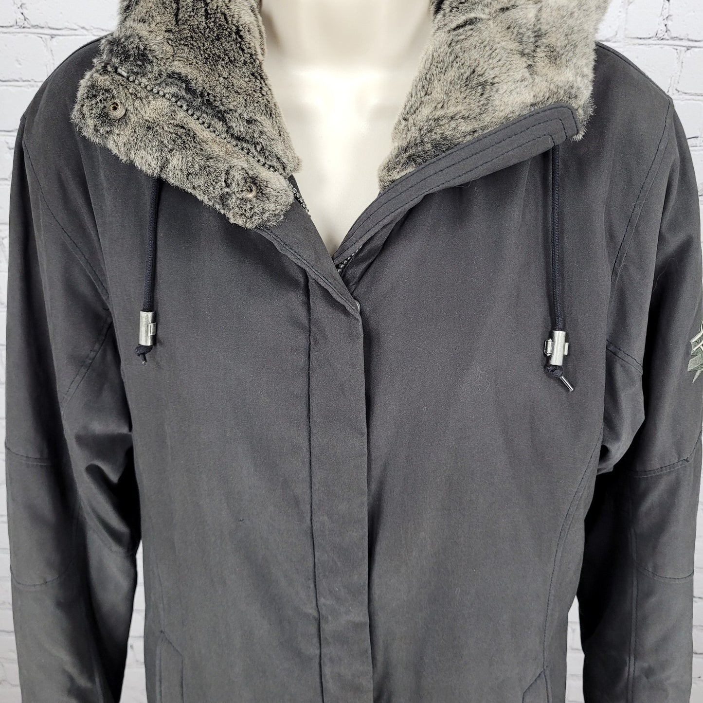 Metropolis Resort Grey Brown Faux Fur Hooded Full Zip Insulated Coat Size 10