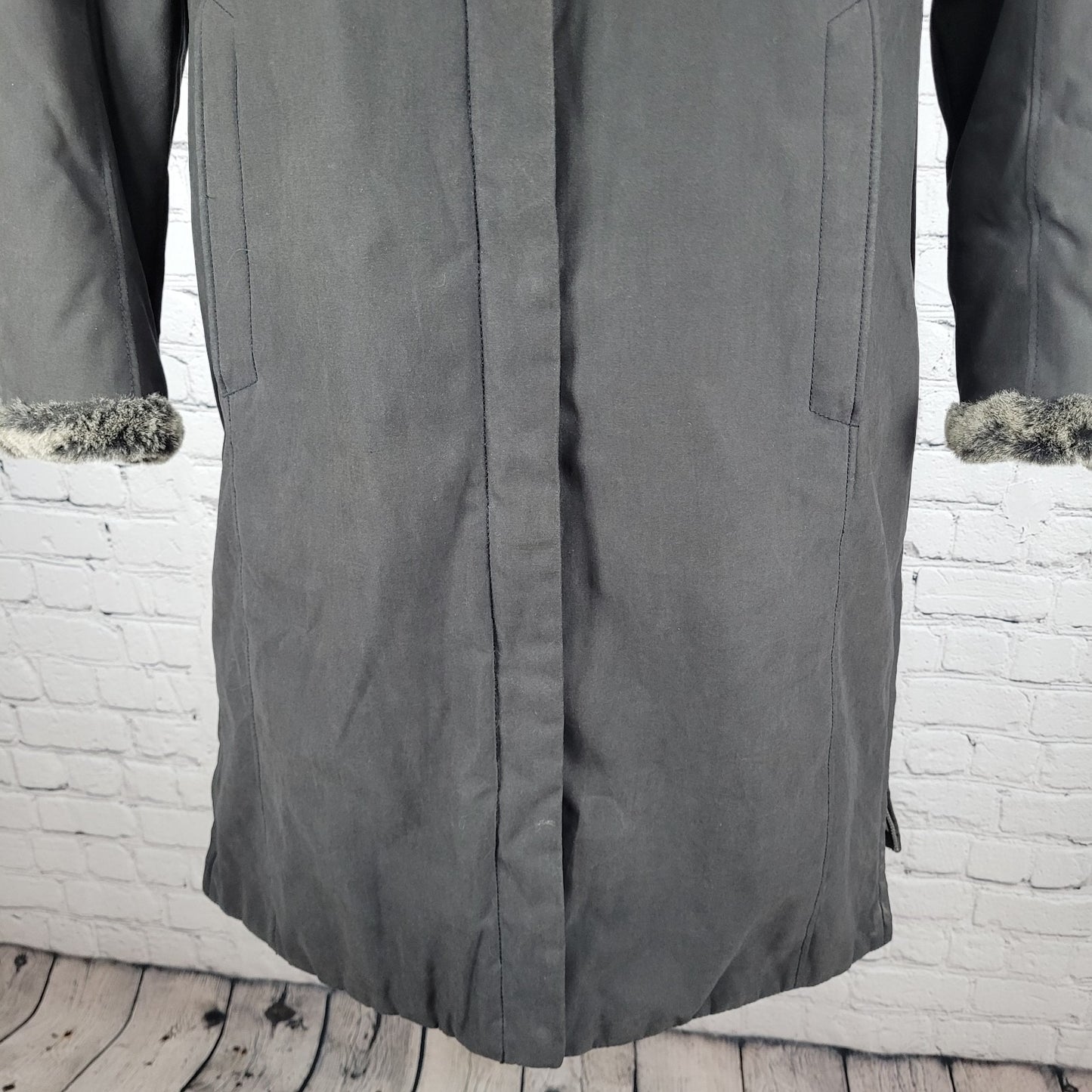 Metropolis Resort Grey Brown Faux Fur Hooded Full Zip Insulated Coat Size 10