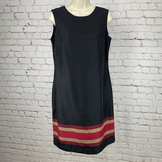 Coldwater Creek Black Striped Silk Lightweight Zipped Lined Shift Dress Size P10