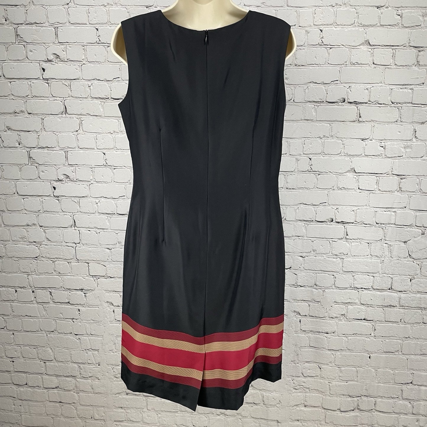 Coldwater Creek Black Striped Silk Lightweight Zipped Lined Shift Dress Size P10