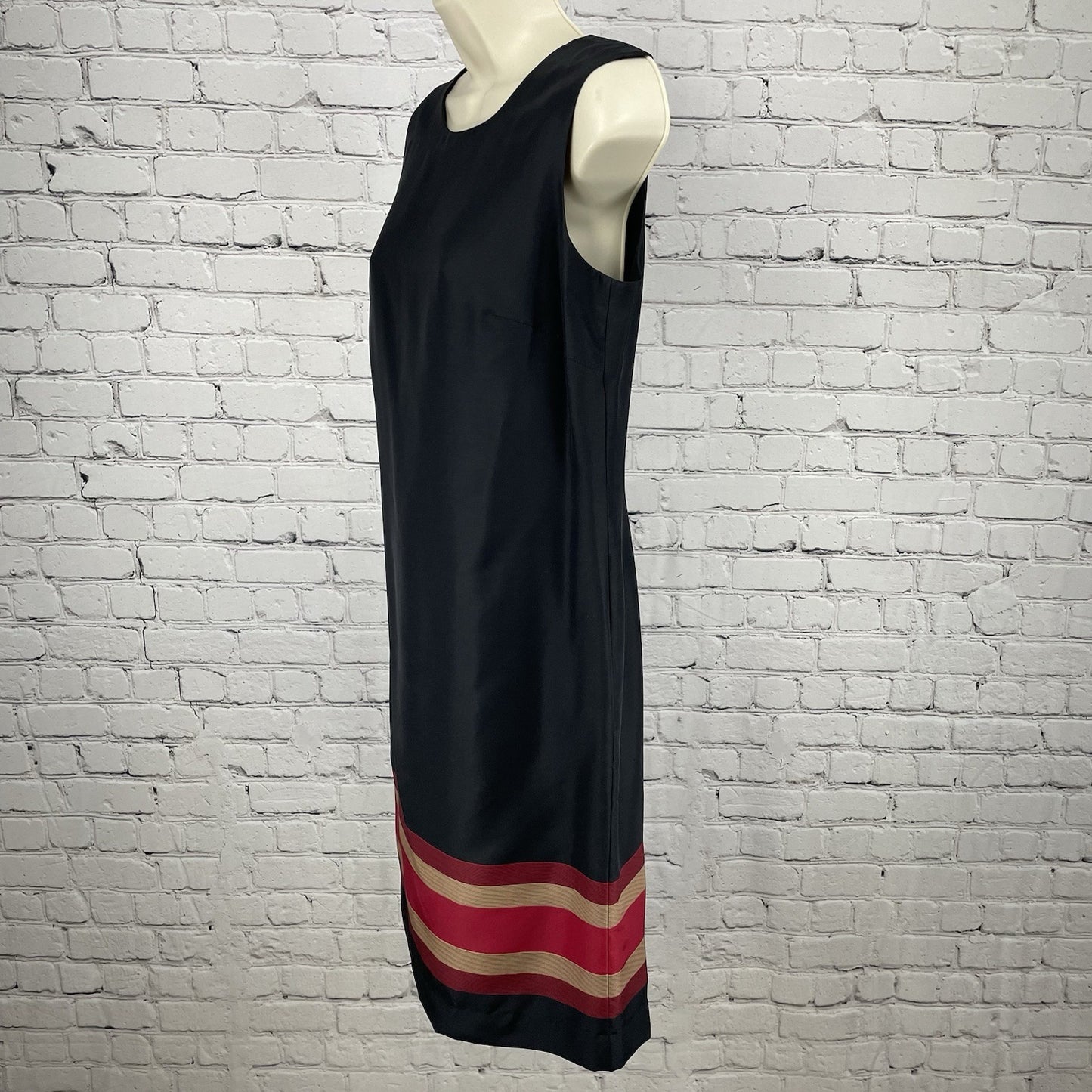 Coldwater Creek Black Striped Silk Lightweight Zipped Lined Shift Dress Size P10