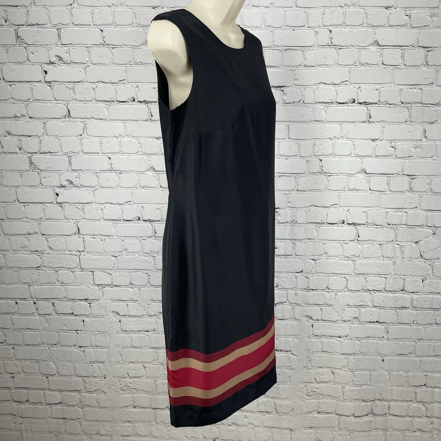Coldwater Creek Black Striped Silk Lightweight Zipped Lined Shift Dress Size P10