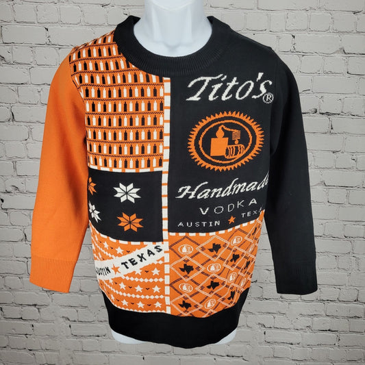 Tito's Handmade Vodka Austin Texas Black & Orange Pullover Sweater Size XS