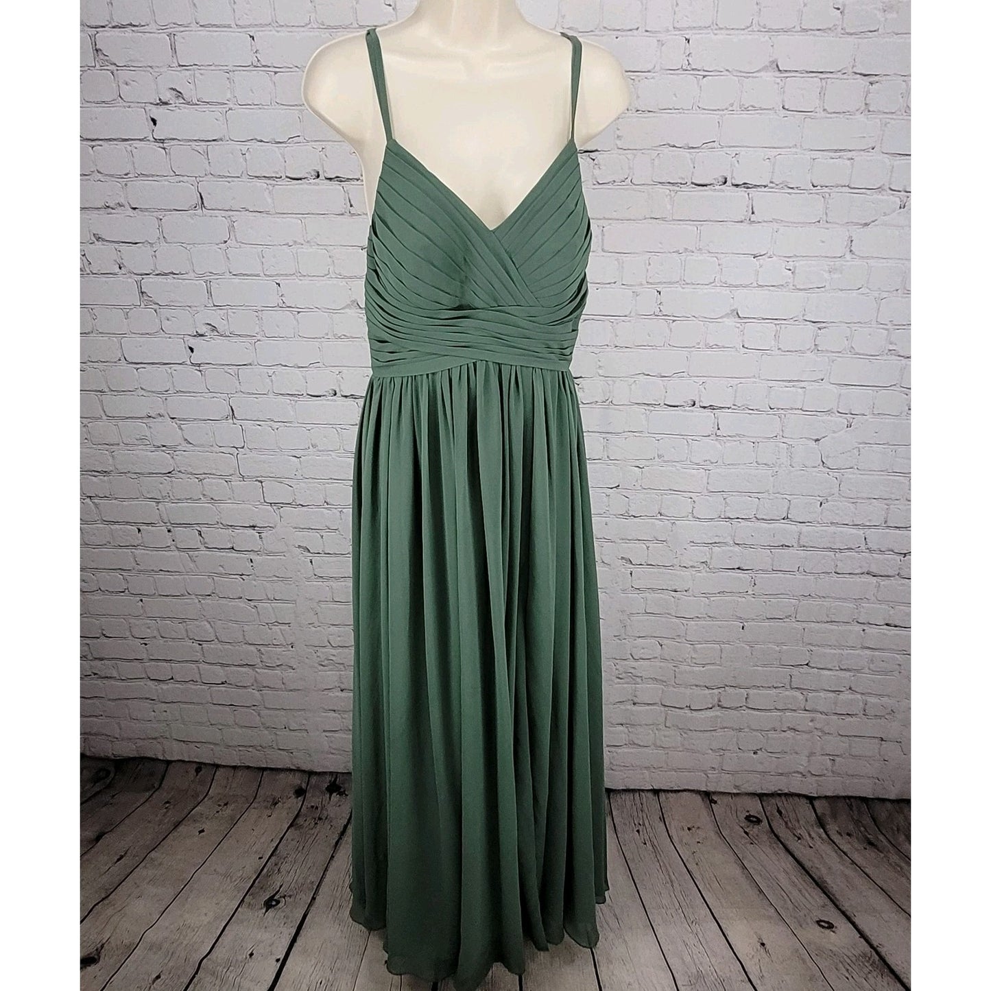 Azazie Green Chiffon Strappy Empire Waist Side Slit Bridesmaid Dress Size C