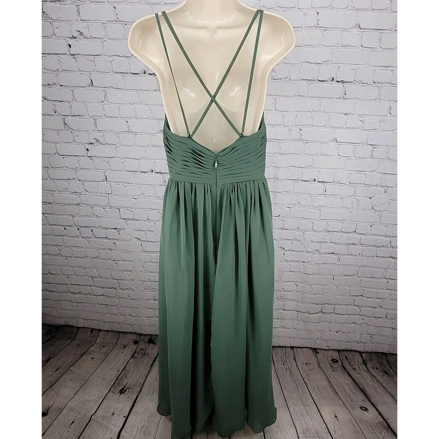 Azazie Green Chiffon Strappy Empire Waist Side Slit Bridesmaid Dress Size C