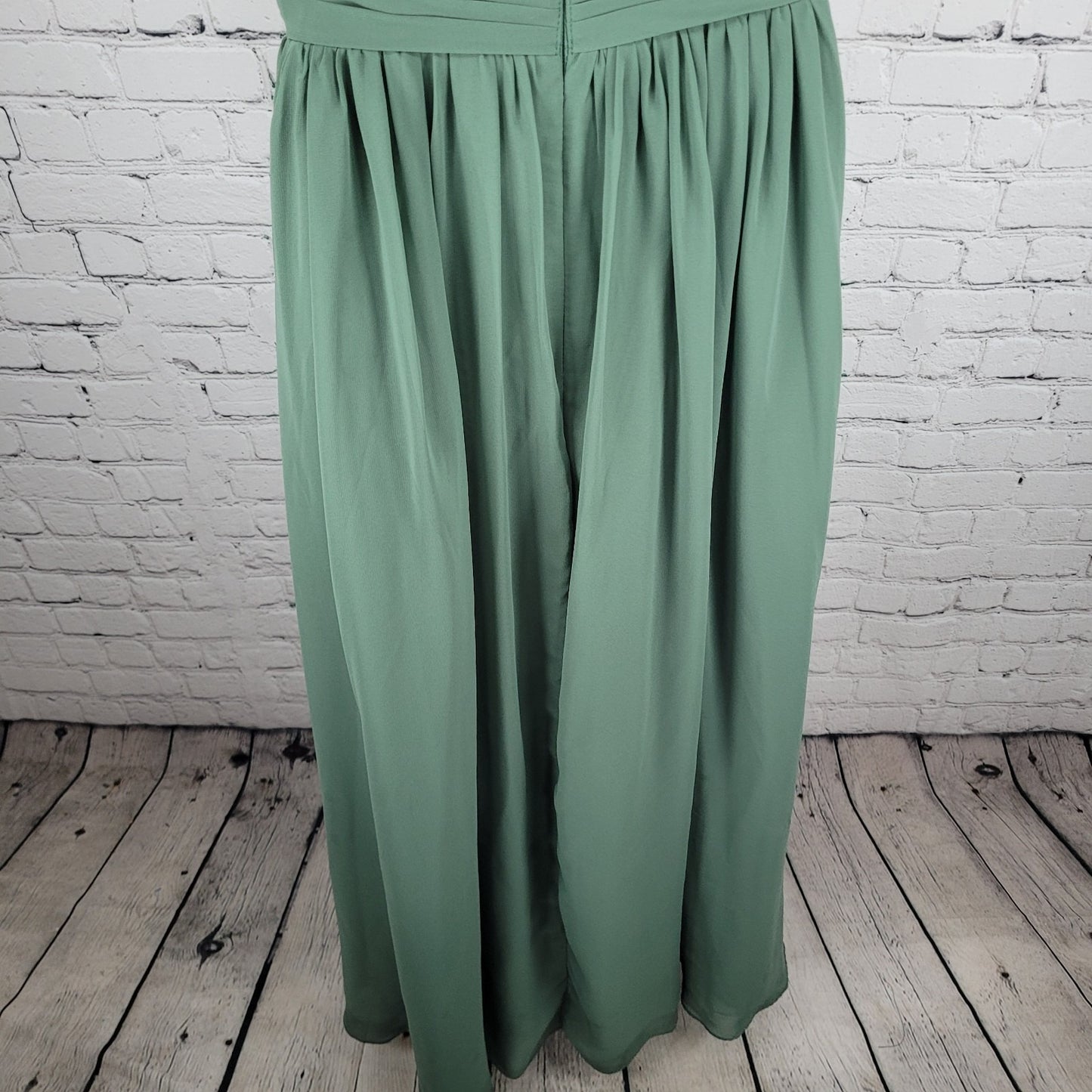 Azazie Green Chiffon Strappy Empire Waist Side Slit Bridesmaid Dress Size C