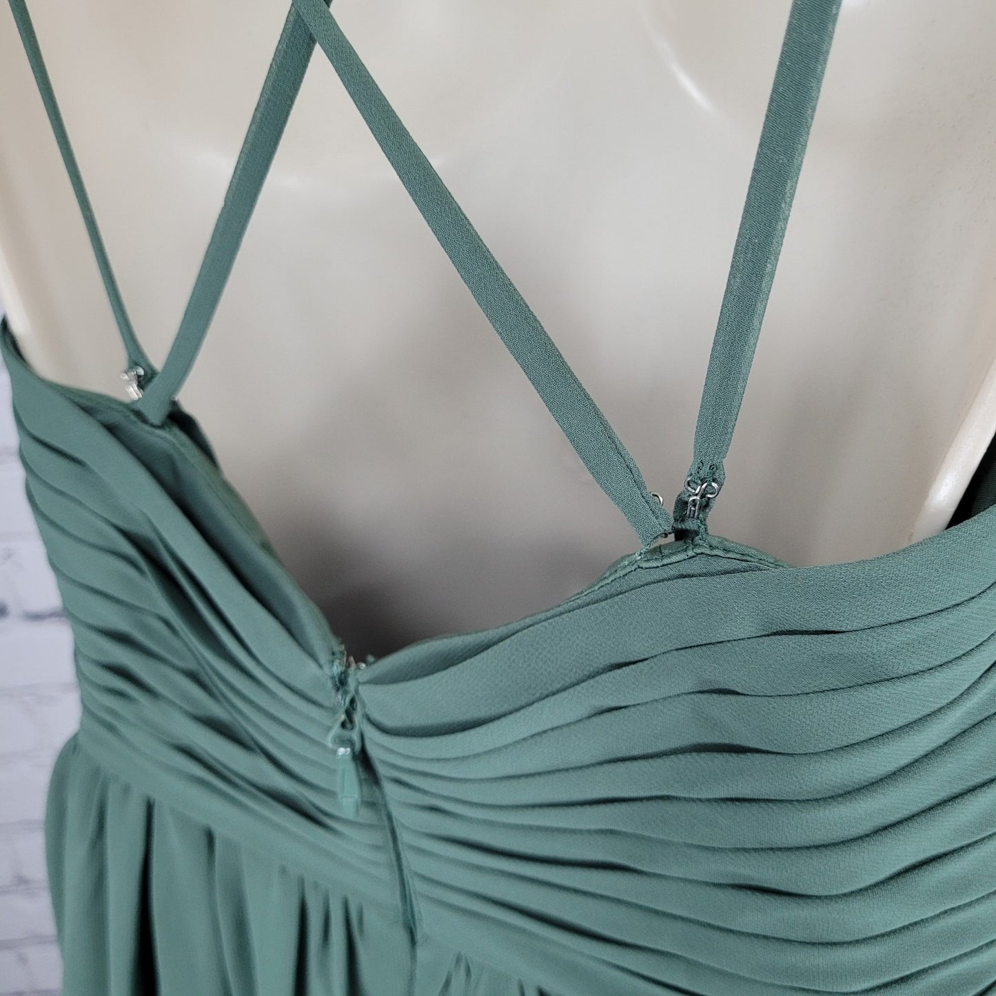 Azazie Green Chiffon Strappy Empire Waist Side Slit Bridesmaid Dress Size C