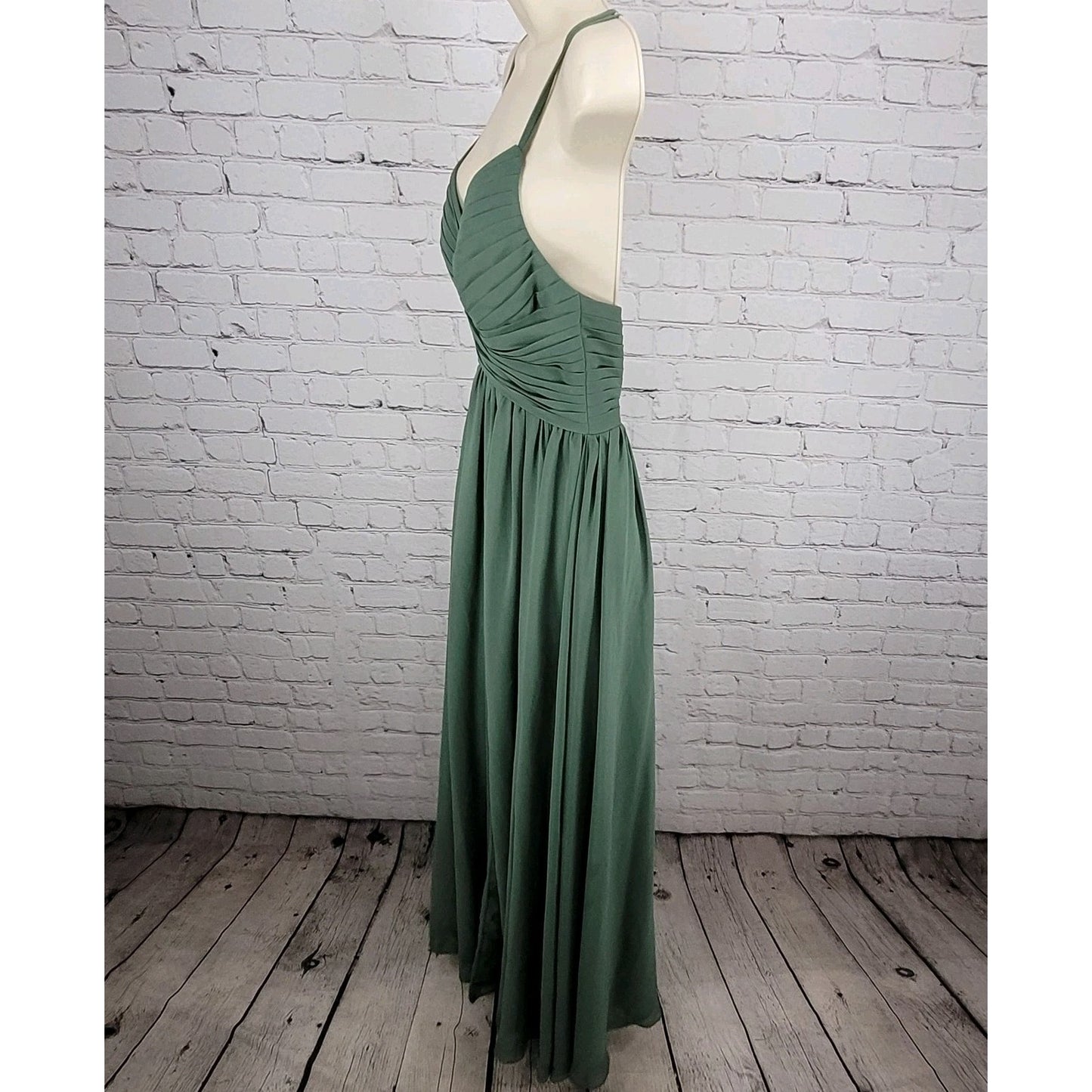 Azazie Green Chiffon Strappy Empire Waist Side Slit Bridesmaid Dress Size C