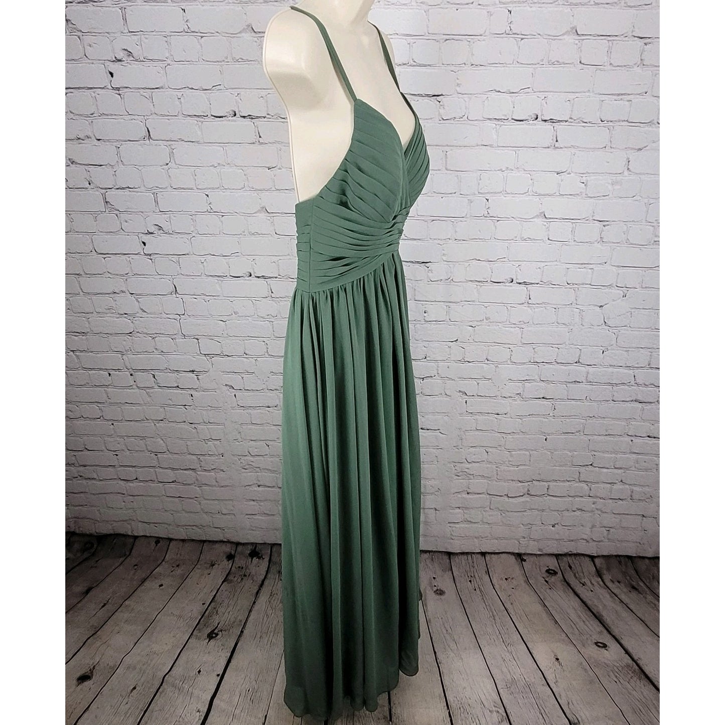 Azazie Green Chiffon Strappy Empire Waist Side Slit Bridesmaid Dress Size C