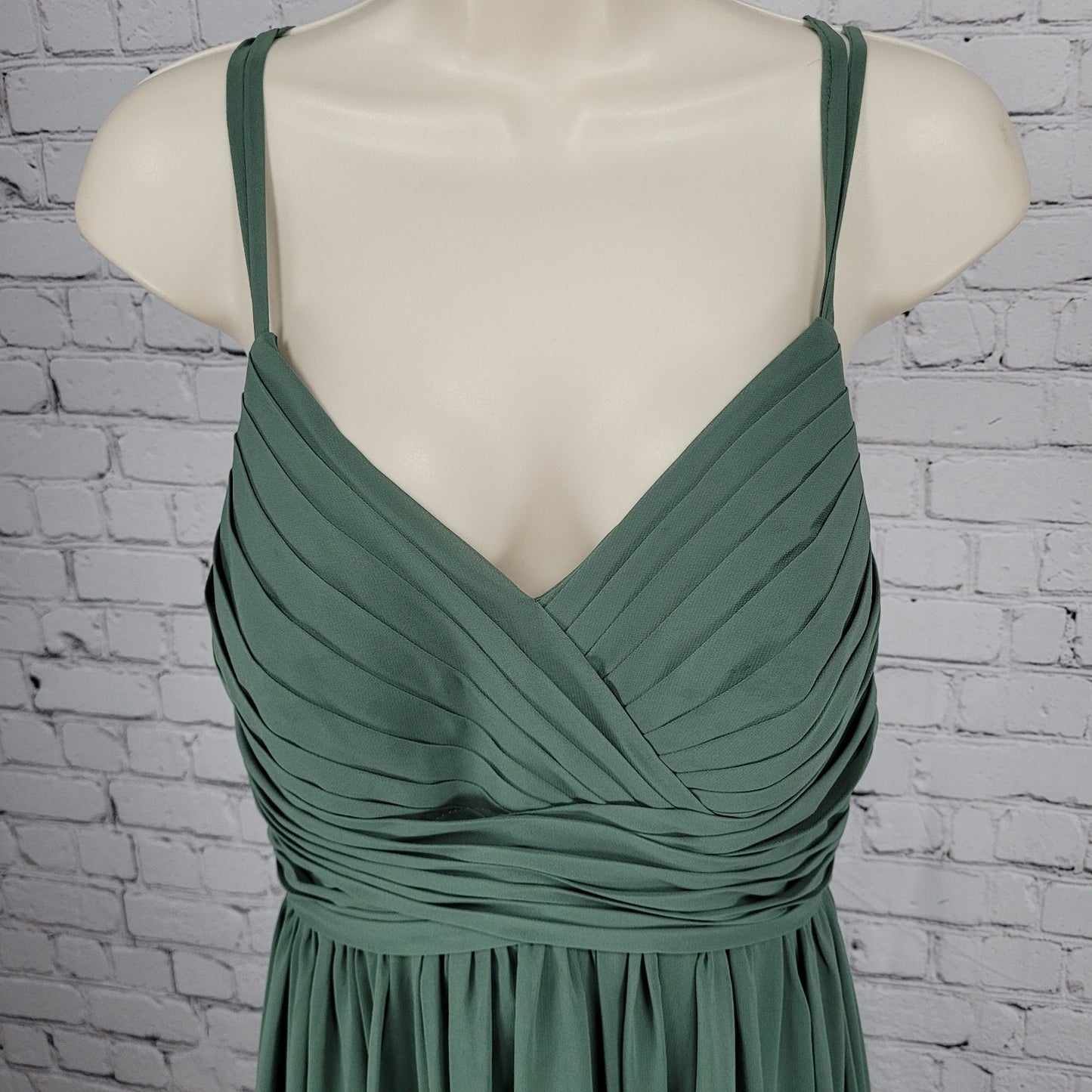 Azazie Green Chiffon Strappy Empire Waist Side Slit Bridesmaid Dress Size C