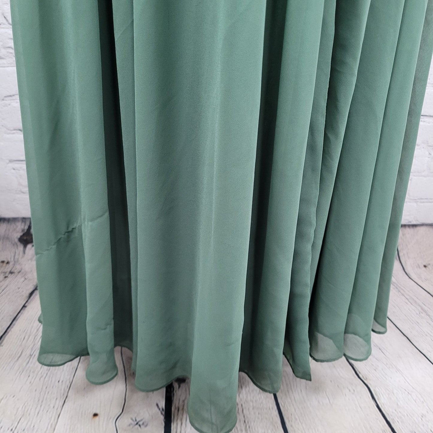 Azazie Green Chiffon Strappy Empire Waist Side Slit Bridesmaid Dress Size C