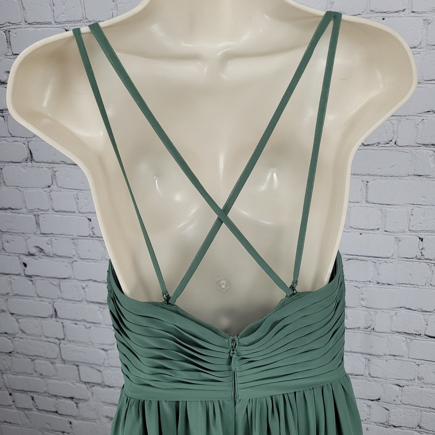 Azazie Green Chiffon Strappy Empire Waist Side Slit Bridesmaid Dress Size C