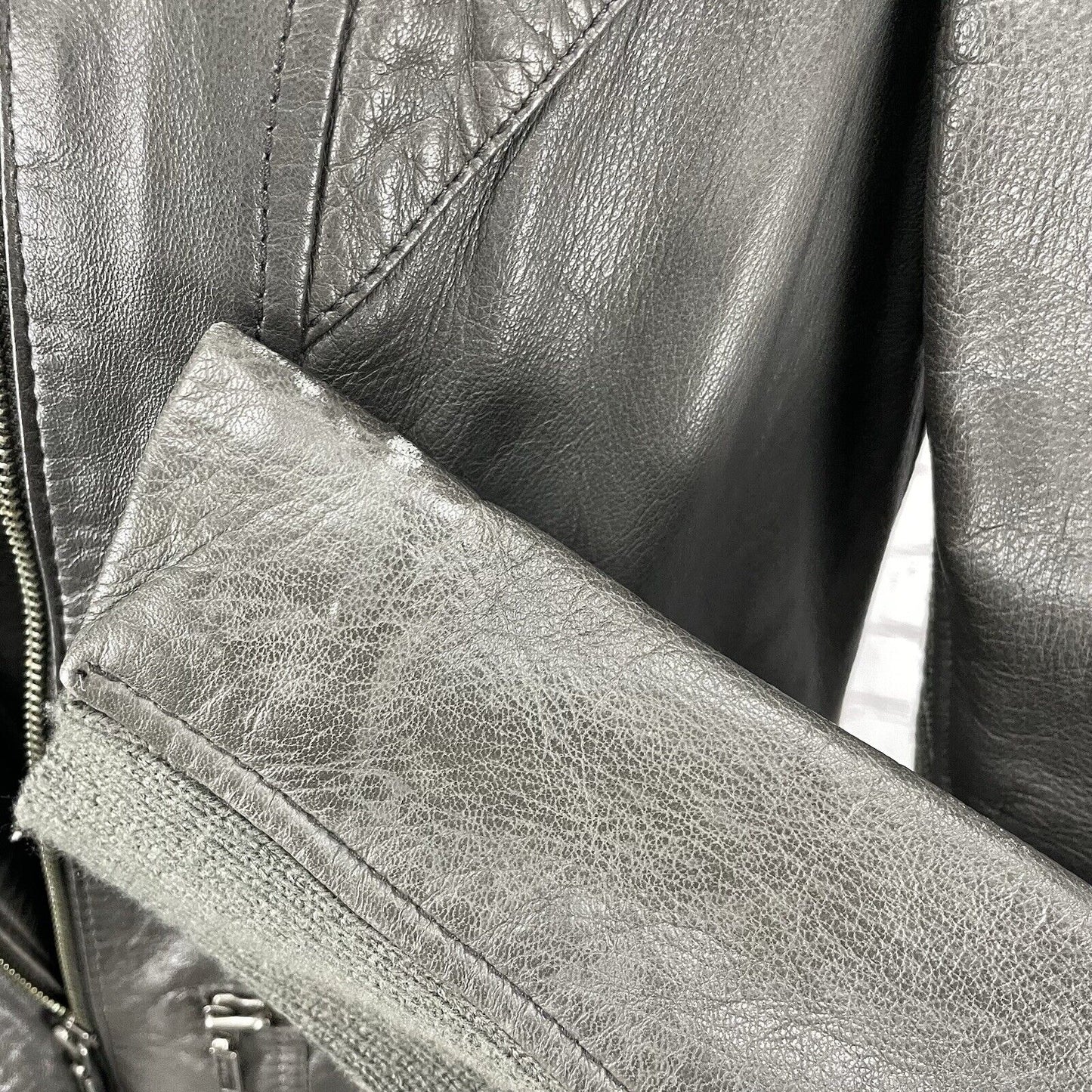 Whet Blu Dark Grey Soft Leather Biker Moto Jacket Zipped Pockets Lined Size XS