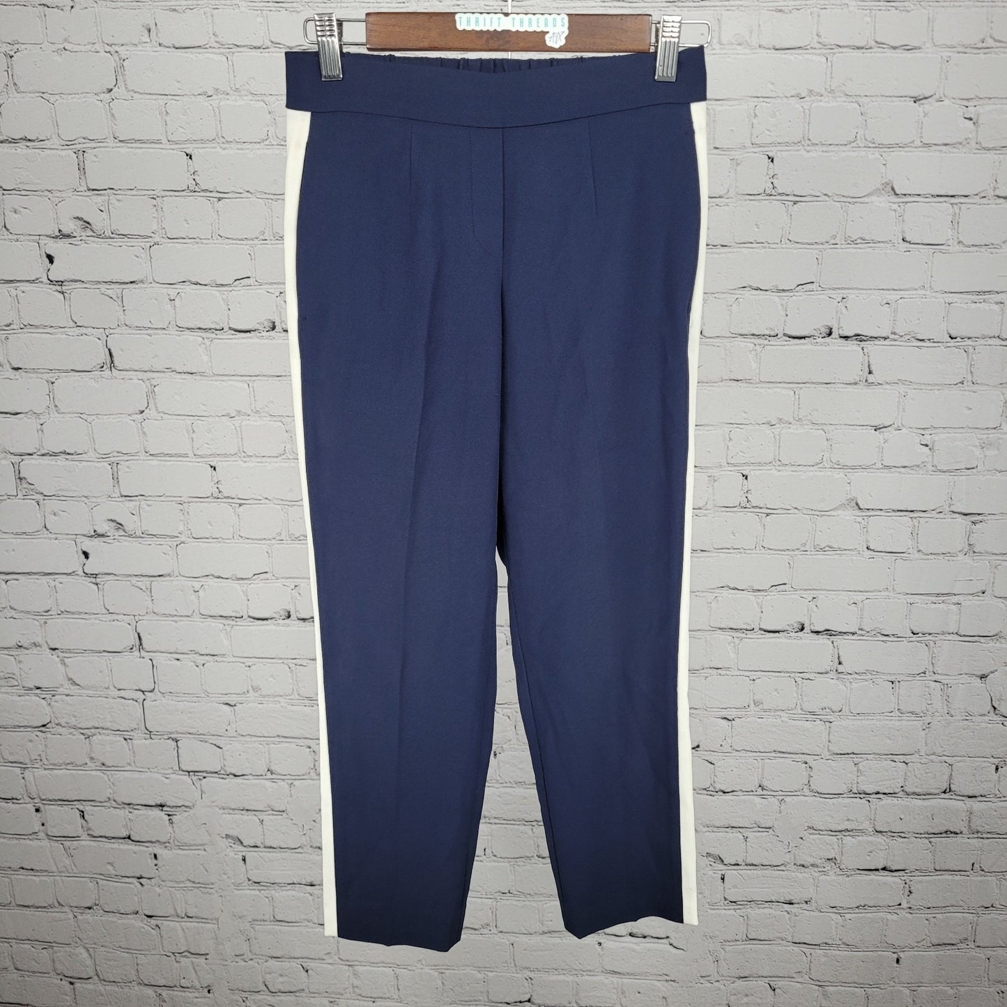 Babaton Navy White Striped Elastic Waist Pull On Tapered Crop Pants 00 (26x24)