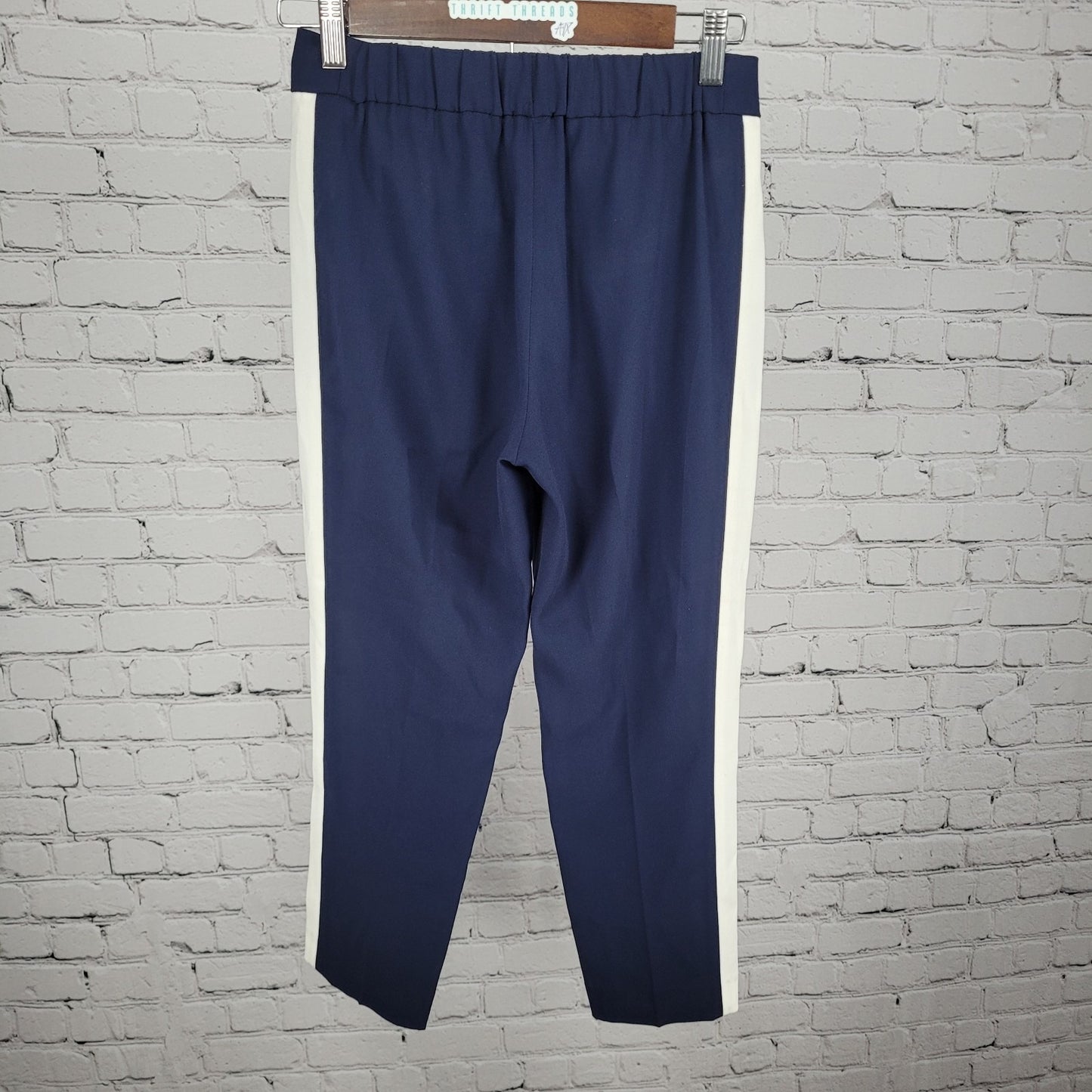 Babaton Navy White Striped Elastic Waist Pull On Tapered Crop Pants 00 (26x24)