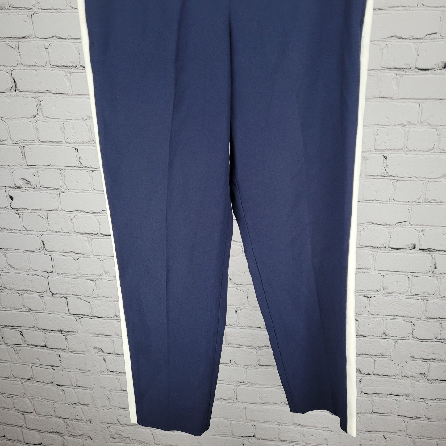 Babaton Navy White Striped Elastic Waist Pull On Tapered Crop Pants 00 (26x24)