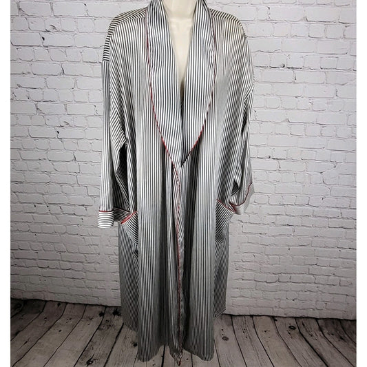 VTG Inner Most Navy White Satin Lightweight Long Sleeve Pockets Robe Size XL