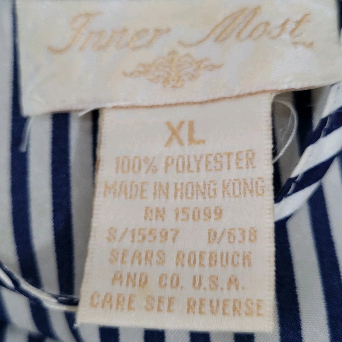 VTG Inner Most Navy White Satin Lightweight Long Sleeve Pockets Robe Size XL