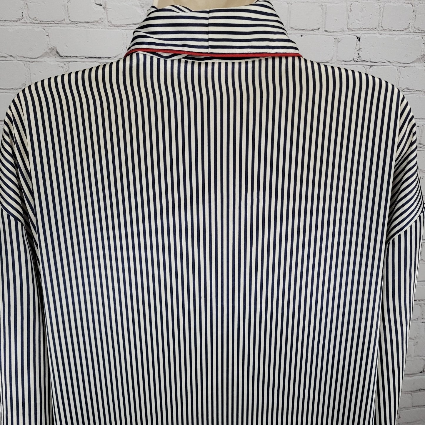 VTG Inner Most Navy White Satin Lightweight Long Sleeve Pockets Robe Size XL