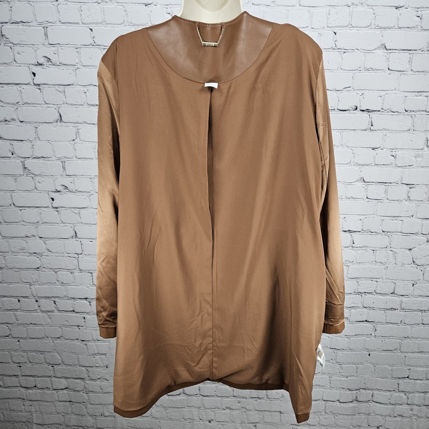 Chico's Brown Faux Leather Gold Studded Lined Long Jacket Coat 4 US 20/22