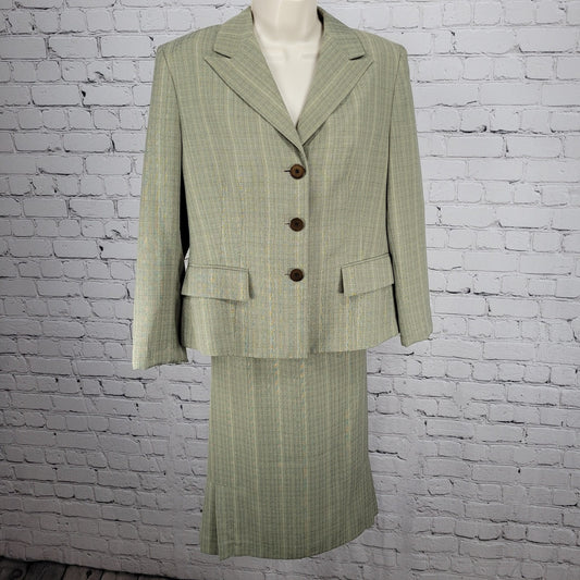 Kasper Beige Check 3 Button Peak Lined Jacket Skirt Suit 2 Piece Set Size 12P