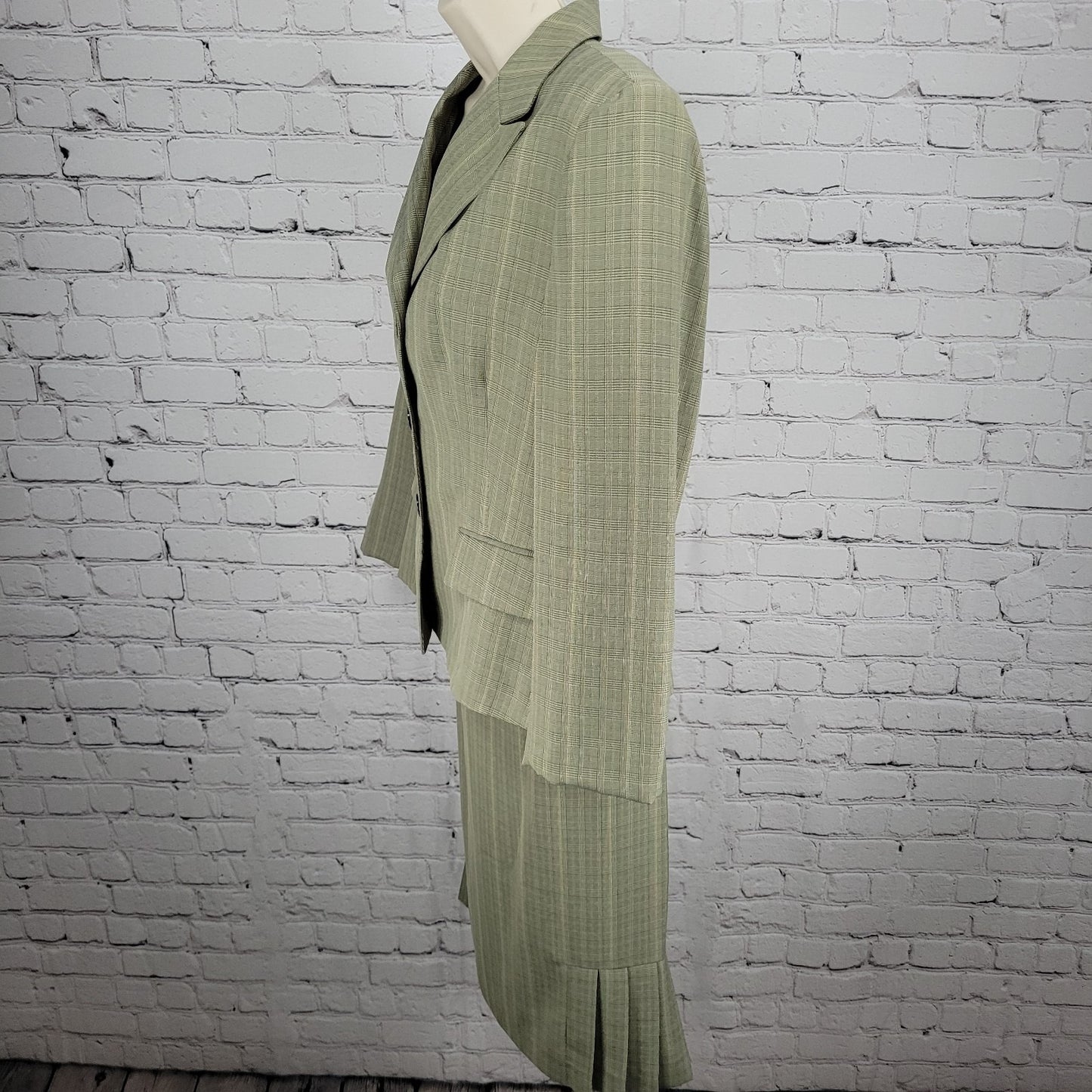 Kasper Beige Check 3 Button Peak Lined Jacket Skirt Suit 2 Piece Set Size 12P