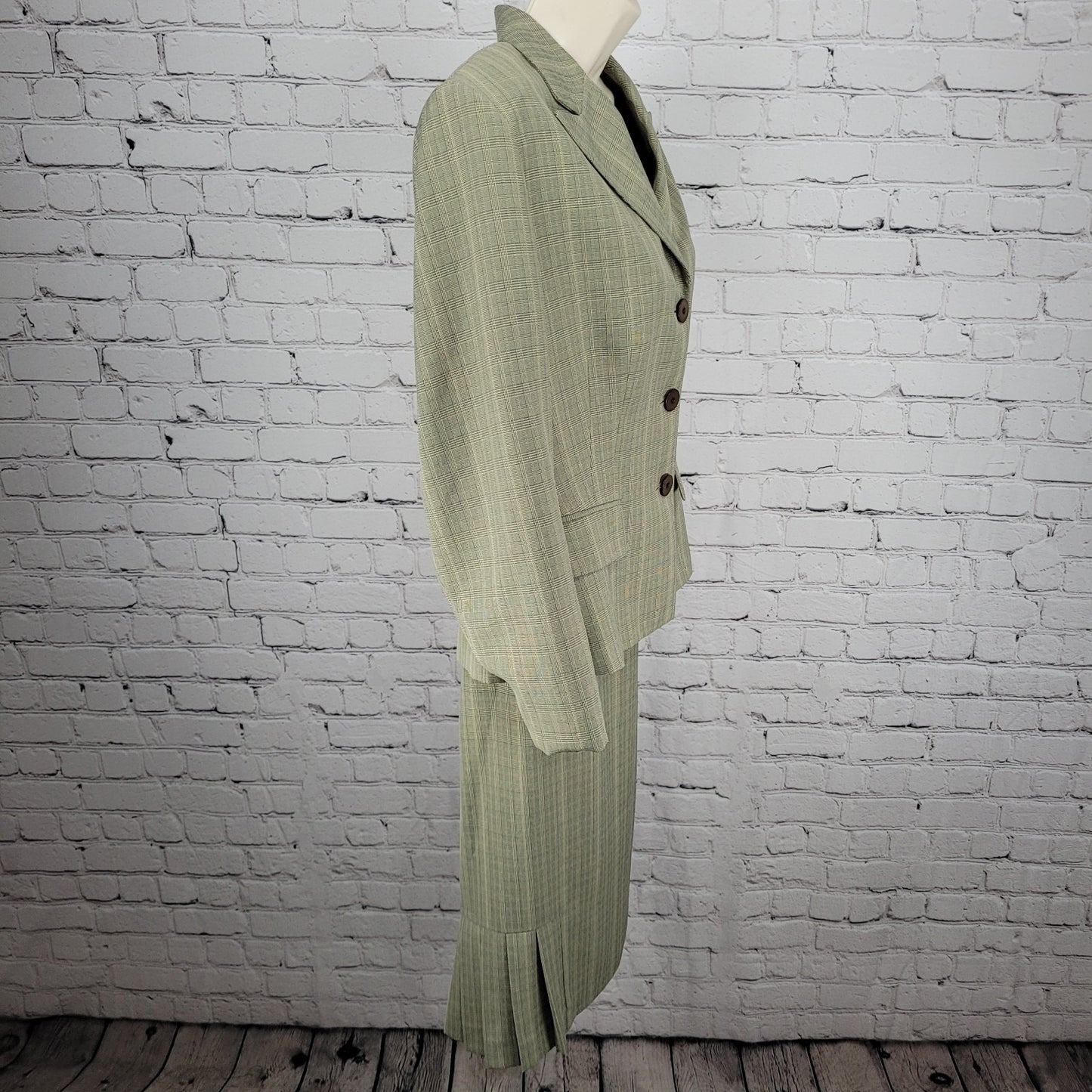 Kasper Beige Check 3 Button Peak Lined Jacket Skirt Suit 2 Piece Set Size 12P
